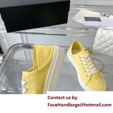 Chanel Front CC Logo Canvas Sneakers Yellow 2023