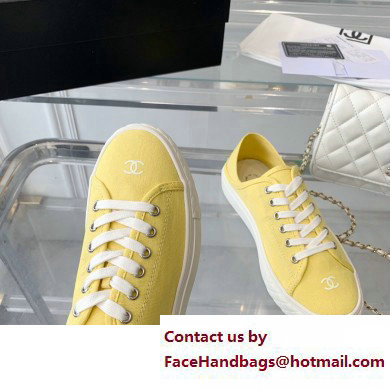 Chanel Front CC Logo Canvas Sneakers Yellow 2023