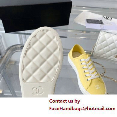 Chanel Front CC Logo Canvas Sneakers Yellow 2023