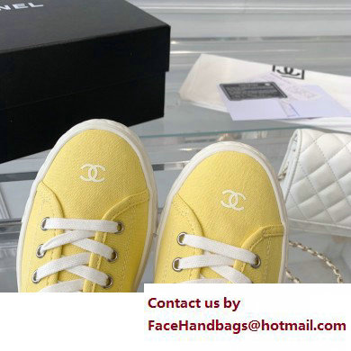 Chanel Front CC Logo Canvas Sneakers Yellow 2023