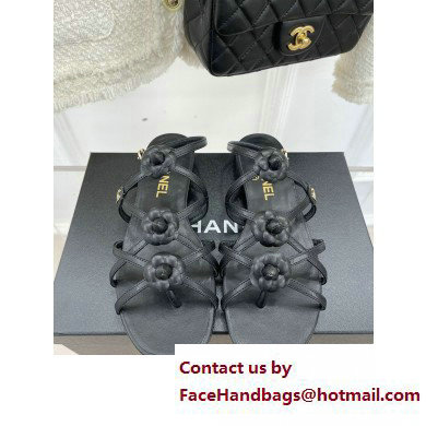 Chanel Heel 2cm CC Logo and Camellia Sandals Black 2023