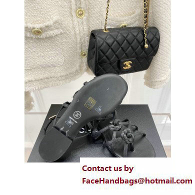 Chanel Heel 2cm CC Logo and Camellia Sandals Black 2023