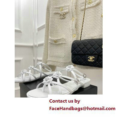 Chanel Heel 2cm CC Logo and Camellia Sandals White 2023