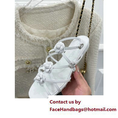 Chanel Heel 2cm CC Logo and Camellia Sandals White 2023