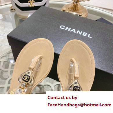 Chanel Heel 3cm Metal Strass and Pearls Sandals G39674 Beige 2023