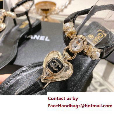 Chanel Heel 3cm Metal Strass and Pearls Sandals G39674 Black 2023