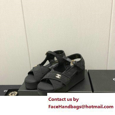 Chanel Heel 5cm CC Logo Sandals G39918 Grosgrain Black 2023