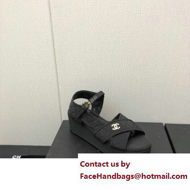 Chanel Heel 5cm CC Logo Sandals G39918 Grosgrain Black 2023