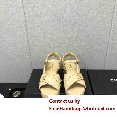 Chanel Heel 5cm CC Logo Sandals G39918 Leather Beige 2023