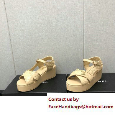 Chanel Heel 5cm CC Logo Sandals G39918 Leather Beige 2023