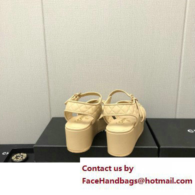 Chanel Heel 5cm CC Logo Sandals G39918 Leather Beige 2023