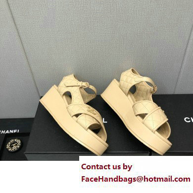 Chanel Heel 5cm CC Logo Sandals G39918 Leather Beige 2023