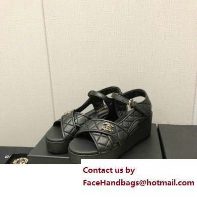 Chanel Heel 5cm CC Logo Sandals G39918 Leather Black 2023