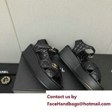 Chanel Heel 5cm CC Logo Sandals G39918 Leather Black 2023