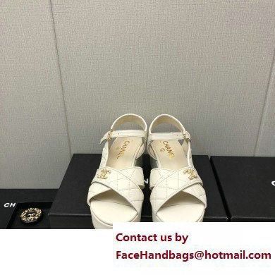 Chanel Heel 5cm CC Logo Sandals G39918 Leather White 2023