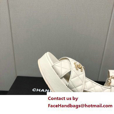 Chanel Heel 5cm CC Logo Sandals G39918 Leather White 2023