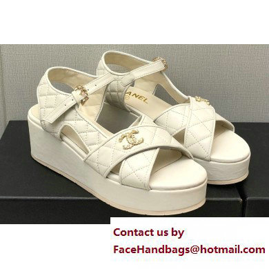 Chanel Heel 5cm CC Logo Sandals G39918 Leather White 2023