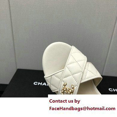 Chanel Heel 5cm CC Logo Sandals G39918 Leather White 2023