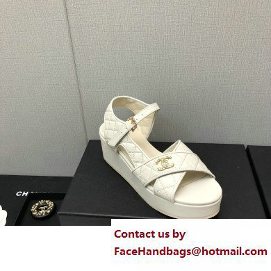 Chanel Heel 5cm CC Logo Sandals G39918 Leather White 2023