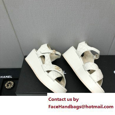 Chanel Heel 5cm CC Logo Sandals G39918 Leather White 2023