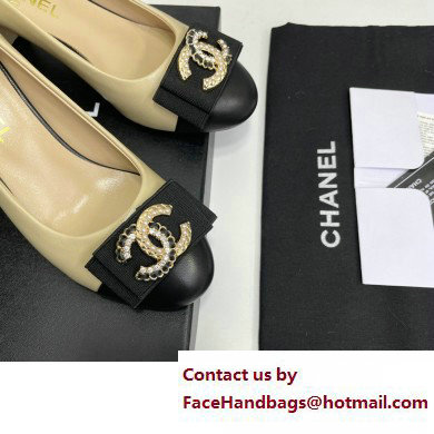 Chanel Heel 6cm Chain Crystal and Pearl CC Logo Pumps Leather Beige 2023