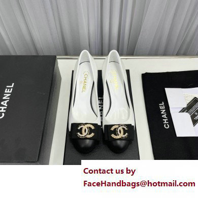 Chanel Heel 6cm Chain Crystal and Pearl CC Logo Pumps Leather White 2023