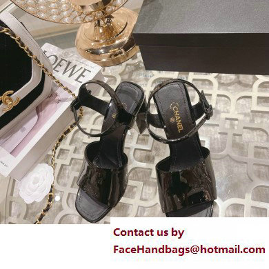 Chanel Heel 7.5cm Patent Leather Sandals Black 2023