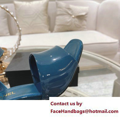 Chanel Heel 7.5cm Patent Leather Sandals Lake Blue 2023