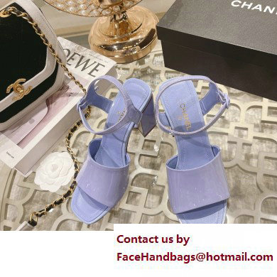 Chanel Heel 7.5cm Patent Leather Sandals Lilac 2023