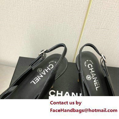 Chanel Heel 7cm Bow Slingback Sandals Black 2023