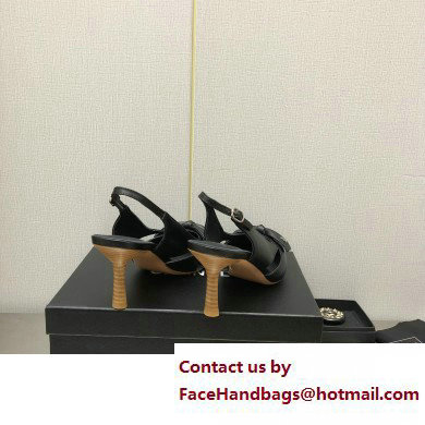 Chanel Heel 7cm Bow Slingback Sandals Black 2023