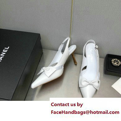 Chanel Heel 7cm Bow Slingback Sandals White 2023