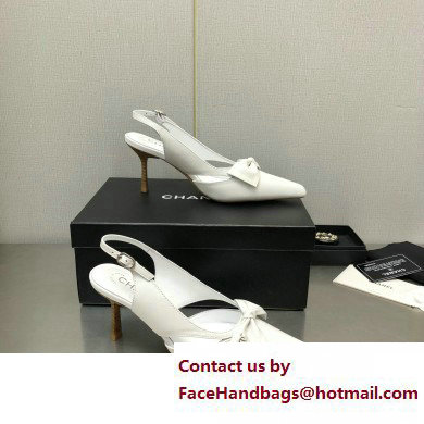 Chanel Heel 7cm Bow Slingback Sandals White 2023