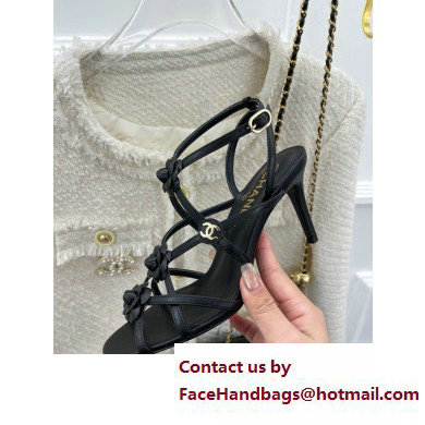 Chanel Heel 7cm CC Logo and Camellia Sandals Black 2023