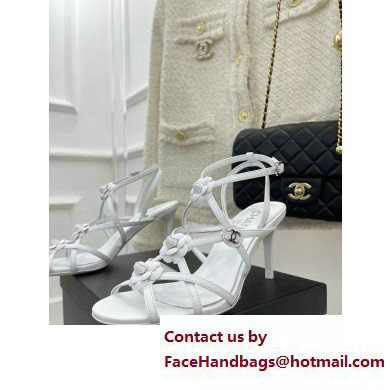 Chanel Heel 7cm CC Logo and Camellia Sandals White 2023