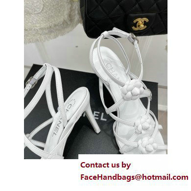 Chanel Heel 7cm CC Logo and Camellia Sandals White 2023