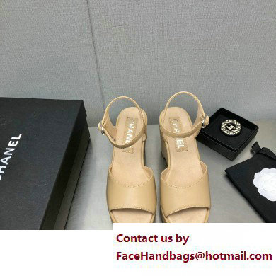 Chanel Heel 8cm Platform Sandal Leather Beige 2023