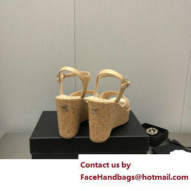 Chanel Heel 8cm Platform Sandal Leather Beige 2023