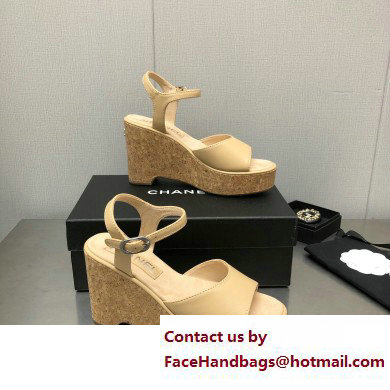 Chanel Heel 8cm Platform Sandal Leather Beige 2023