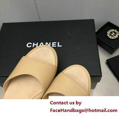 Chanel Heel 8cm Platform Sandal Leather Beige 2023