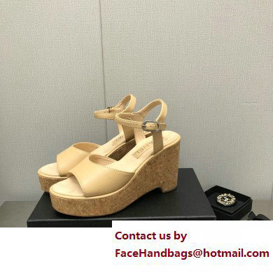 Chanel Heel 8cm Platform Sandal Leather Beige 2023