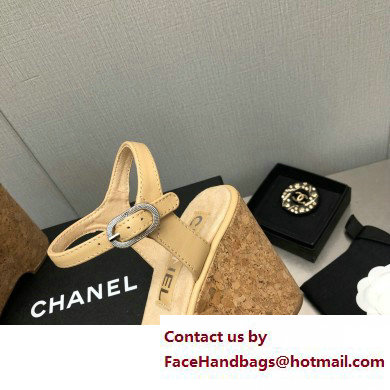 Chanel Heel 8cm Platform Sandal Leather Beige 2023