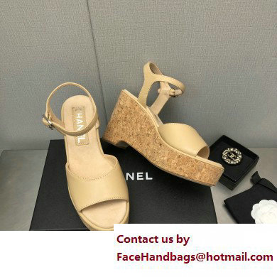 Chanel Heel 8cm Platform Sandal Leather Beige 2023