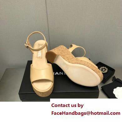 Chanel Heel 8cm Platform Sandal Leather Beige 2023