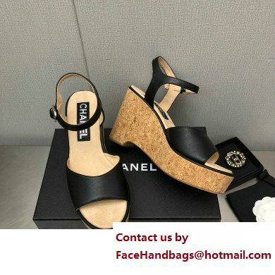 Chanel Heel 8cm Platform Sandal Leather Black 2023