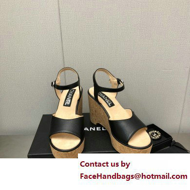 Chanel Heel 8cm Platform Sandal Leather Black 2023