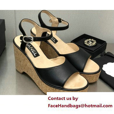 Chanel Heel 8cm Platform Sandal Leather Black 2023