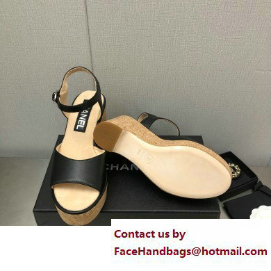 Chanel Heel 8cm Platform Sandal Leather Black 2023