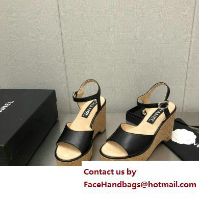 Chanel Heel 8cm Platform Sandal Leather Black 2023