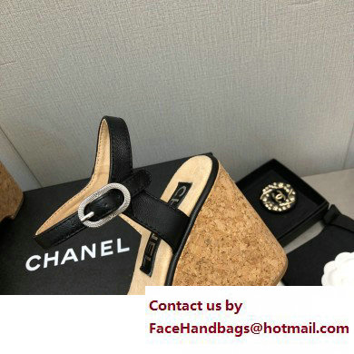 Chanel Heel 8cm Platform Sandal Leather Black 2023